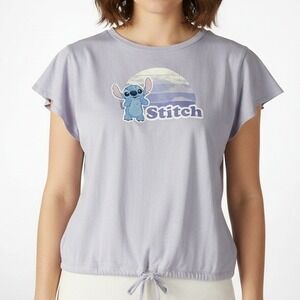 Disney Stitch Tie Waist Graphic T Shirt Womens Medium Purple Character Tee